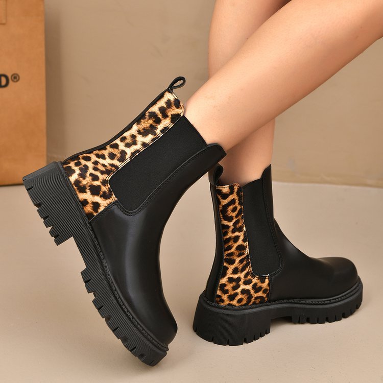 Round - toe Chunky - heel Patchwork Casual All - matching Boots - Babyvera