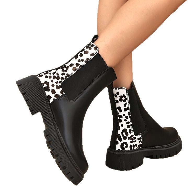 Round - toe Chunky - heel Patchwork Casual All - matching Boots - Babyvera