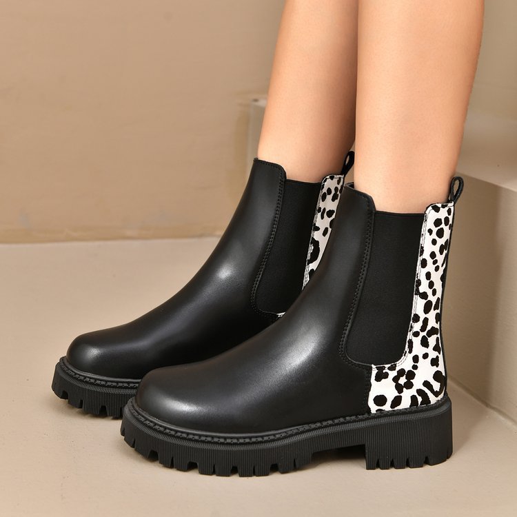 Round - toe Chunky - heel Patchwork Casual All - matching Boots - Babyvera
