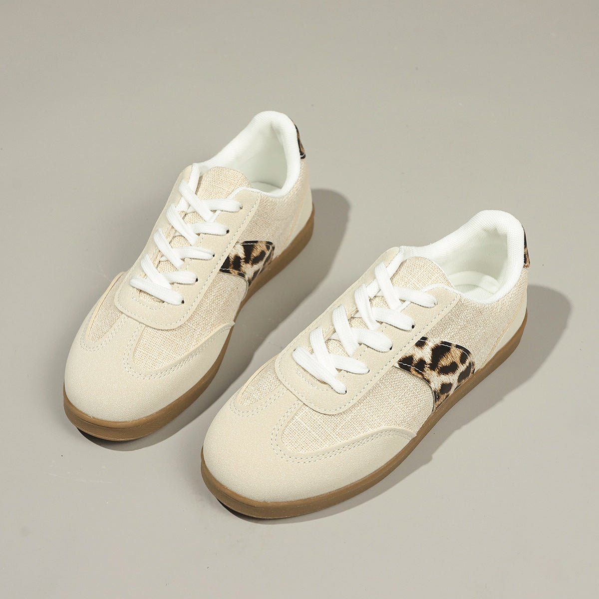 Round Toe Lace - up Vintage Leopard Print German Training Shoes - Babyvera