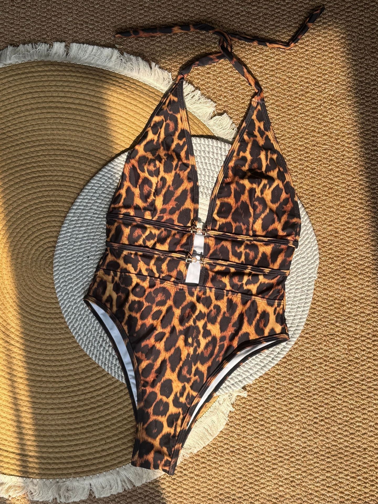 Sexy Bikini Jumpsuit Suspender Deep V Black And White Cross Thin Swimsuit - Babyvera