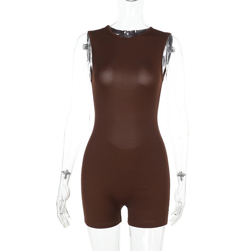 Slim-fit Solid Color Sleeveless Backless Sports And Leisure Jumpsuit - Babyvera