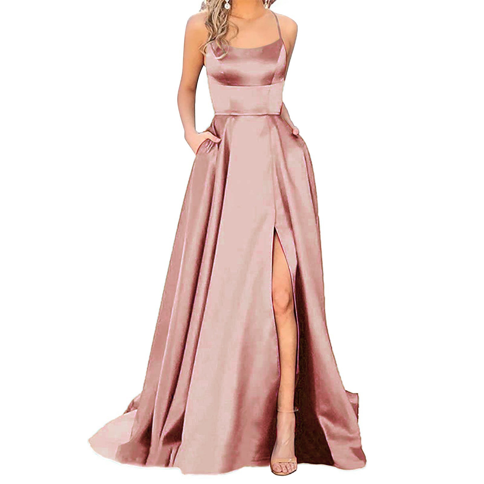 Solid Color Long Slimming And Shoulder Hollow Girlfriends Fashion Bridesmaid Party Dress - Babyvera