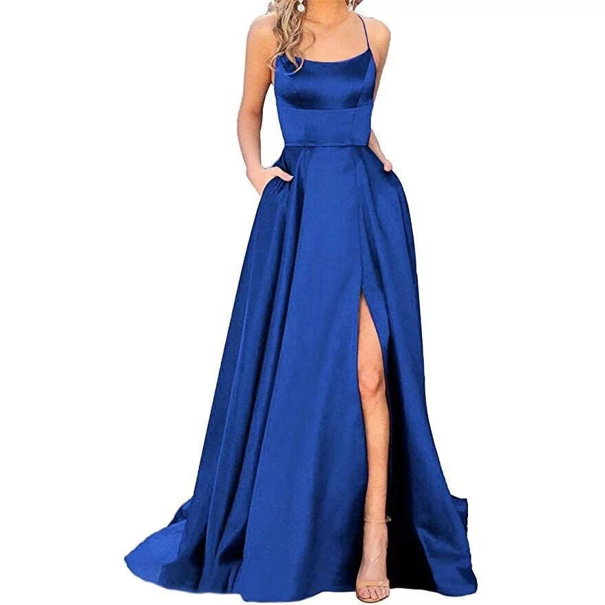 Solid Color Long Slimming And Shoulder Hollow Girlfriends Fashion Bridesmaid Party Dress - Babyvera