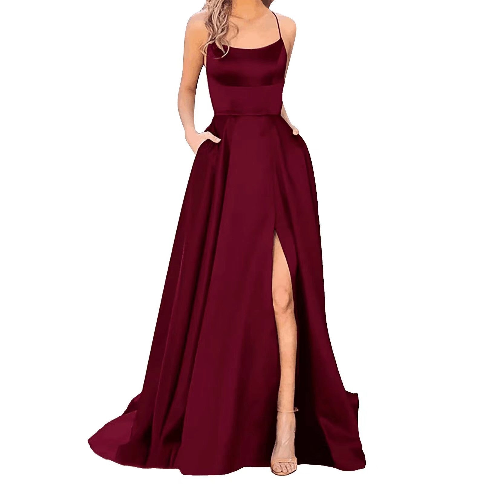 Solid Color Long Slimming And Shoulder Hollow Girlfriends Fashion Bridesmaid Party Dress - Babyvera