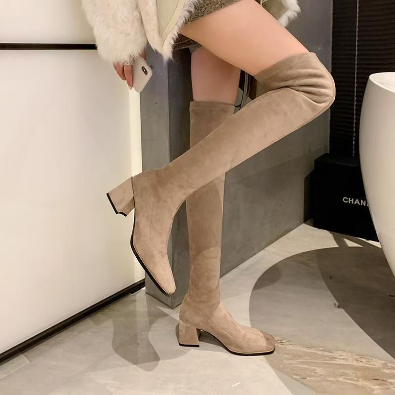Stretchy Over - the - knee Chunky - heeled Boots For Fall And Winter - Babyvera
