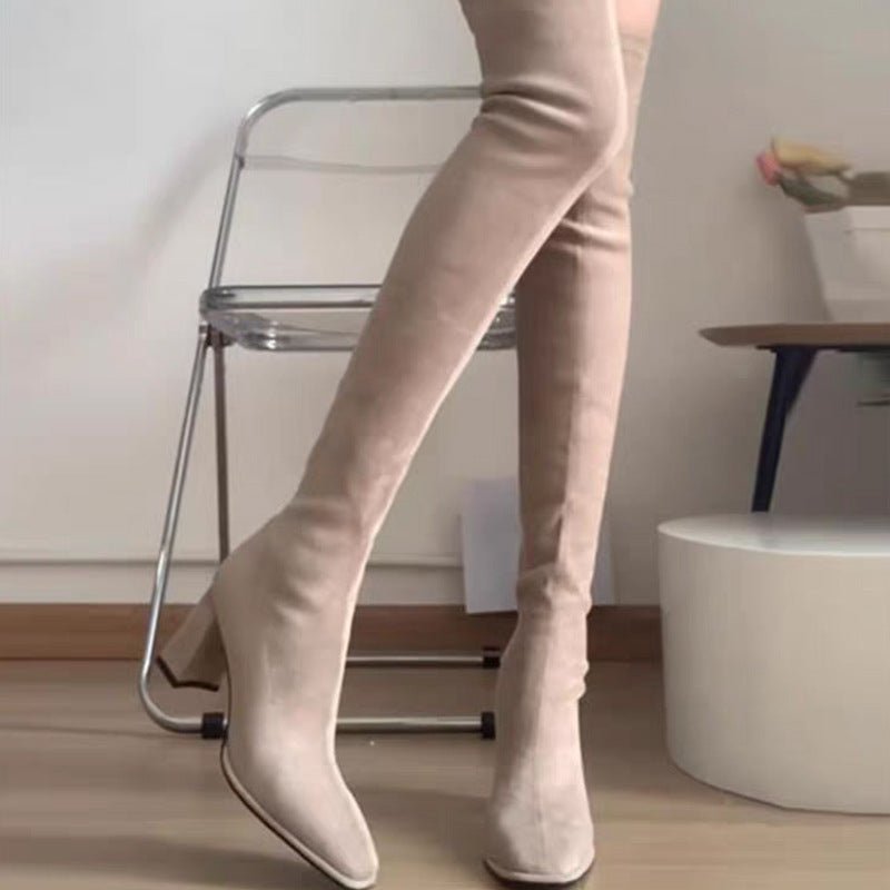 Stretchy Over - the - knee Chunky - heeled Boots For Fall And Winter - Babyvera
