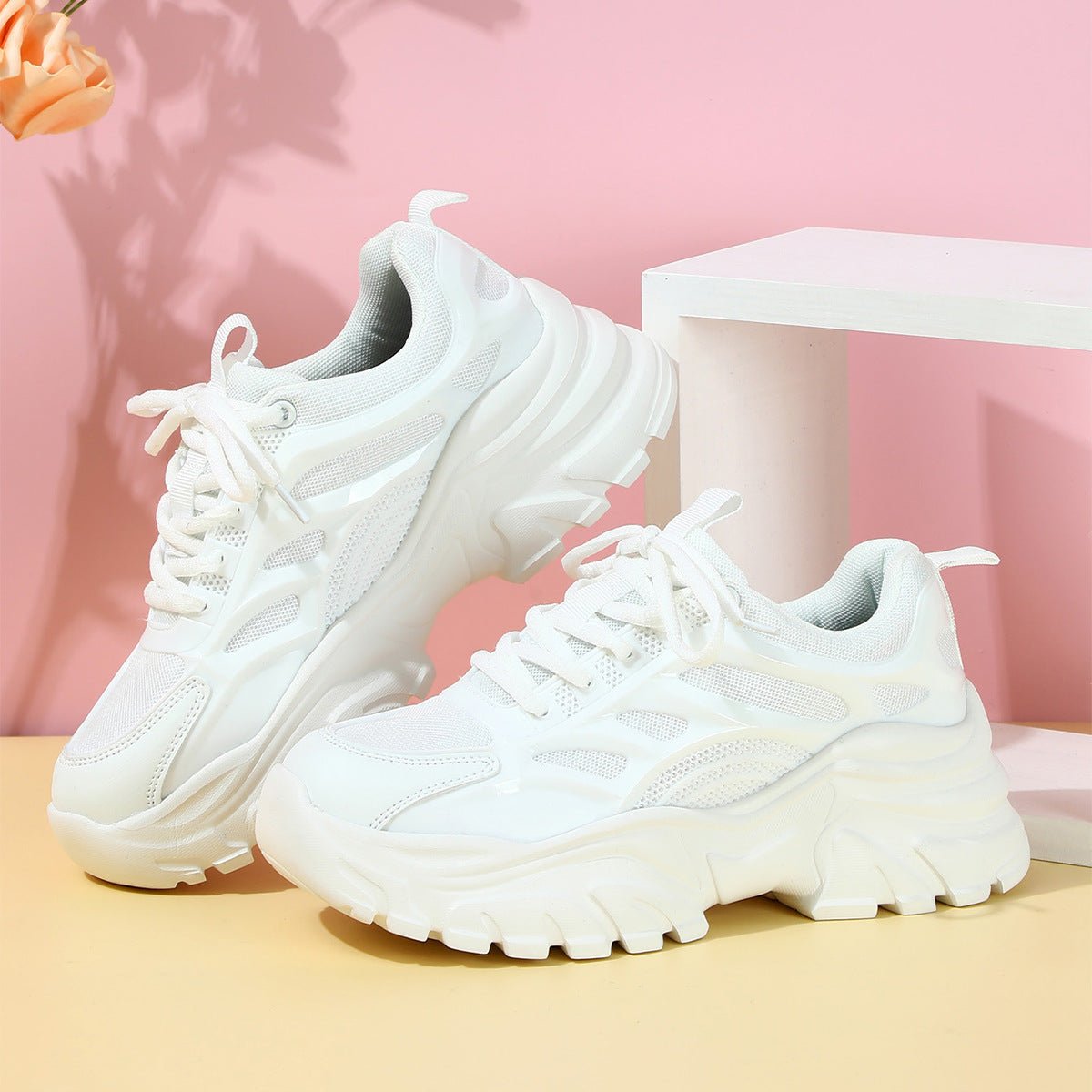 Trendy Thick Bottom Height Increasing Breathable Comfortable Four Seasons Leisure Sneaker - Babyvera