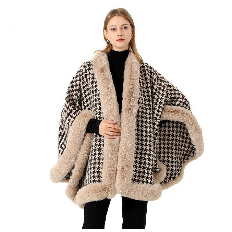 Tweed Shawl Scarf Cape Coat Women - Babyvera