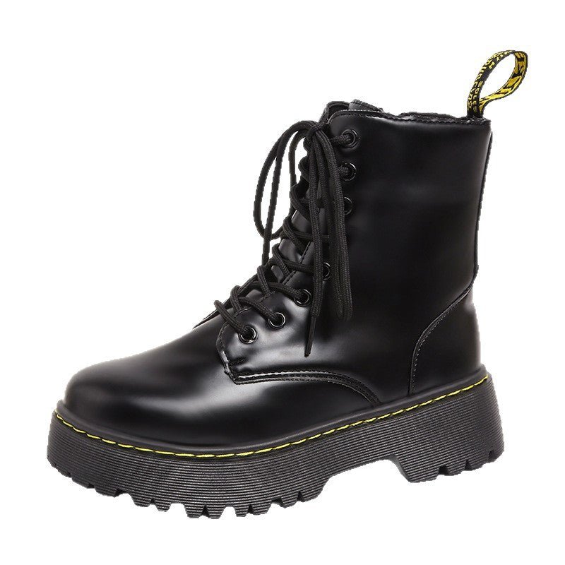 Versatile Lace - up Martin Boots With Thick Heels - Babyvera