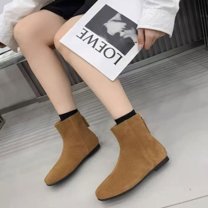 Versatile Retro Round Toe Matte Leather Casual Ankle Boots - Babyvera