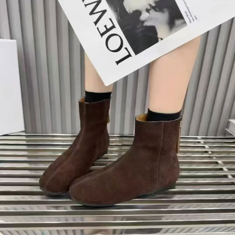 Versatile Retro Round Toe Matte Leather Casual Ankle Boots - Babyvera