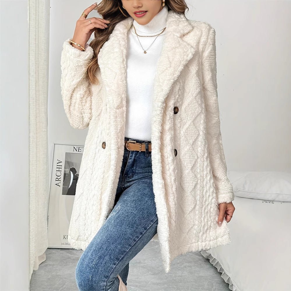 Warm Double Breasted Coat For Women - Babyvera