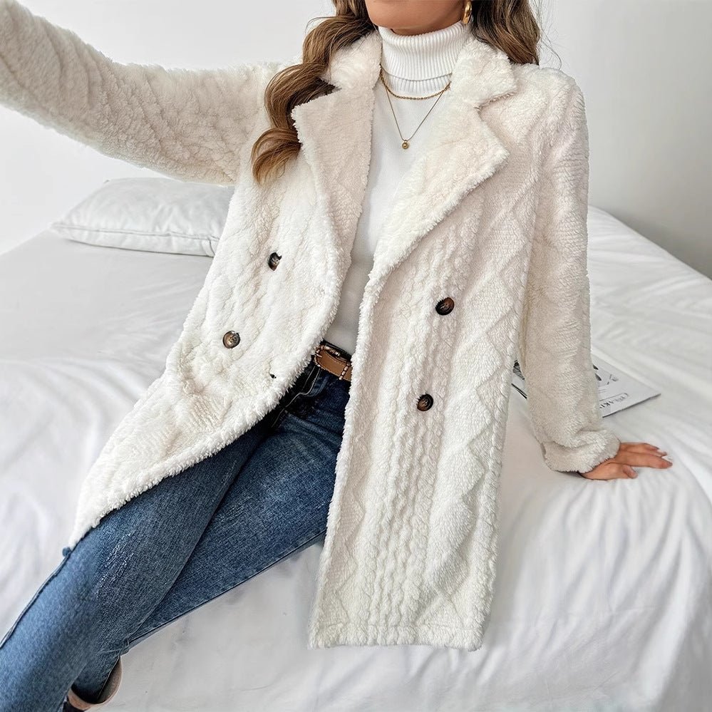 Warm Double Breasted Coat For Women - Babyvera