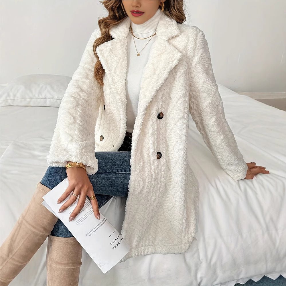 Warm Double Breasted Coat For Women - Babyvera