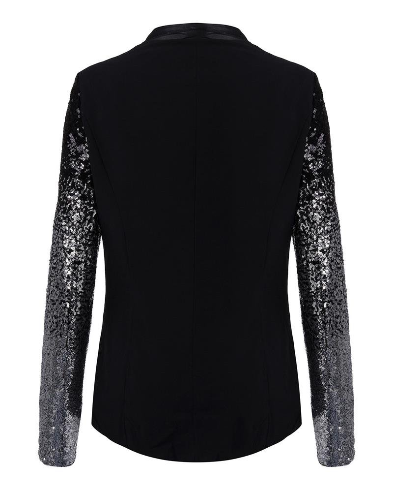 Women Thin Jacket Coat Spring Autumn Long Sleeve Lapel Fashion Silver Black Sequin Elegant Slim Work Blazers Suit feminino - Babyvera