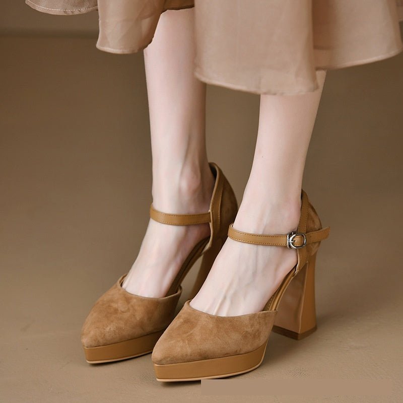 Women's Buckle Hollowed Sandals Stiletto Heel Pointed - toe Frosted - Babyvera