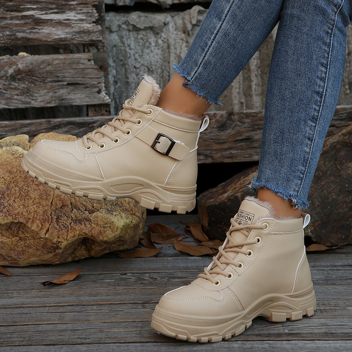 Women's Casual Mid - calf Fleece - lined, Thickened, Insulated Cotton Boots - Babyvera