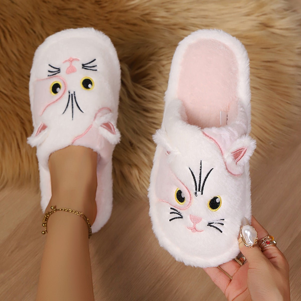 Women's Cotton Slippers Minimalist Design Winter Cartoon Pattern - Babyvera