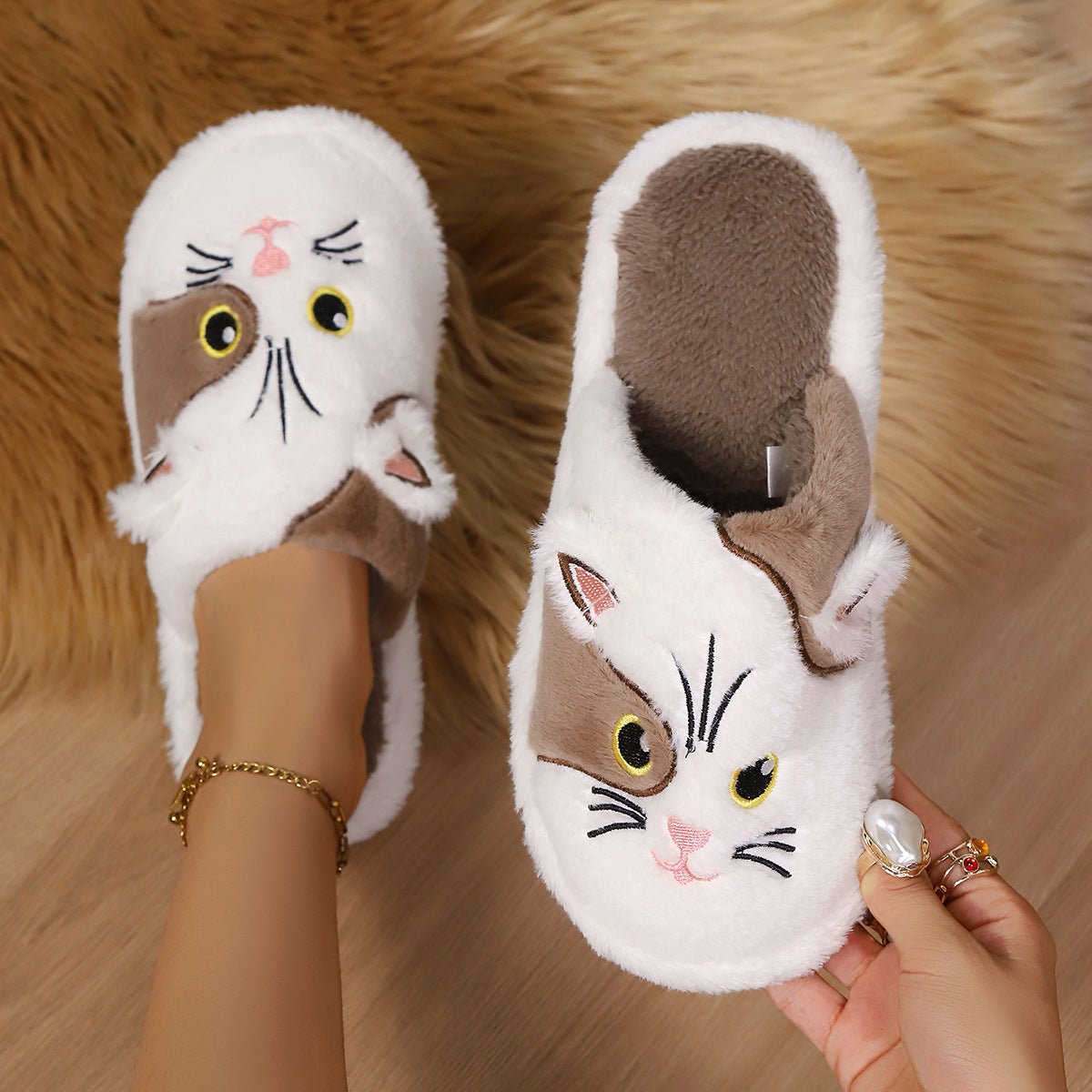 Women's Cotton Slippers Minimalist Design Winter Cartoon Pattern - Babyvera
