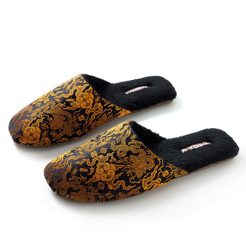 Women's Embroidered Floral Ox - Tendon Sole Plush Slippers - Babyvera