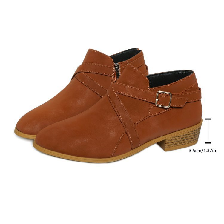 Womens Large - Size Leather Boots With Side Zipper And Cross Straps - Babyvera