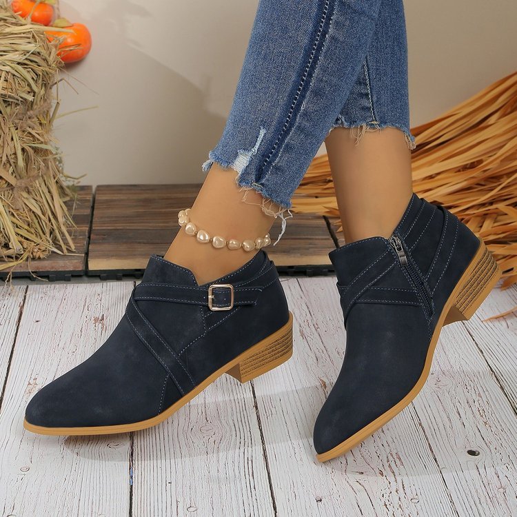 Womens Large - Size Leather Boots With Side Zipper And Cross Straps - Babyvera