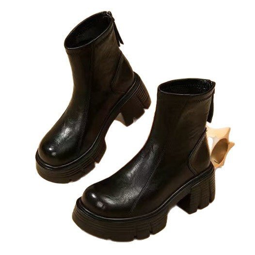 Women's New Fashionable Soft Leather Height-Enhancing British-Style Ankle Boots - Babyvera