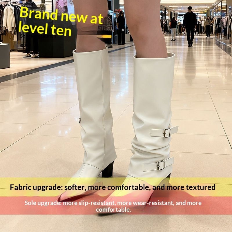 Women's Niche - design Leather - buckle High - rise Riding Boots - Babyvera