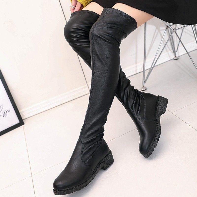 Women's Over The Knee Stretch Low Heel Chunky Heel Boots - Babyvera