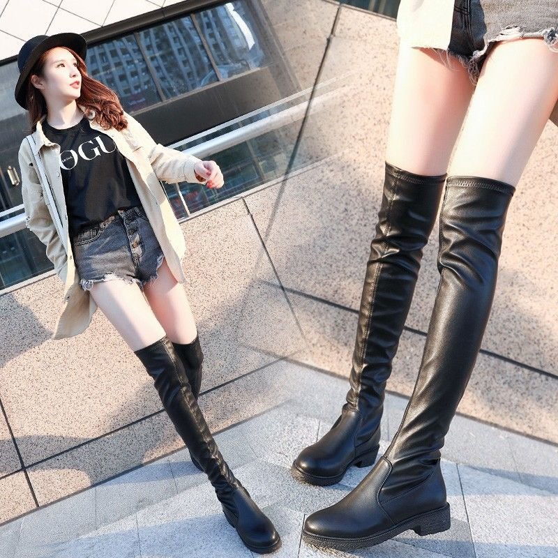 Women's Over The Knee Stretch Low Heel Chunky Heel Boots - Babyvera