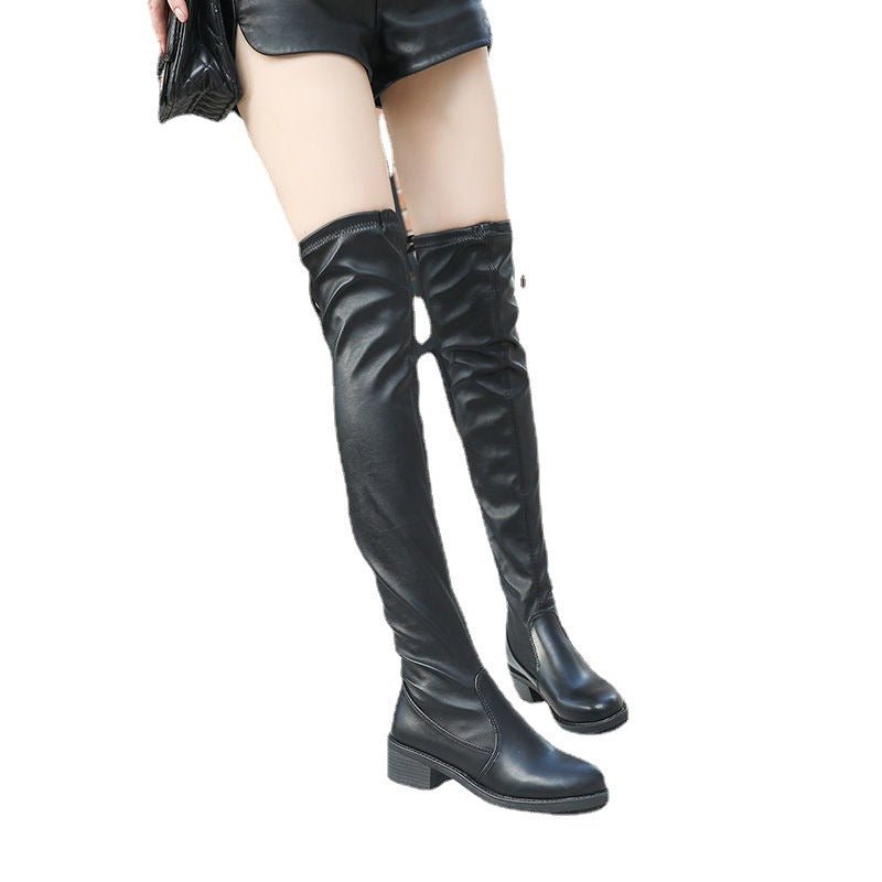 Women's Over The Knee Stretch Low Heel Chunky Heel Boots - Babyvera