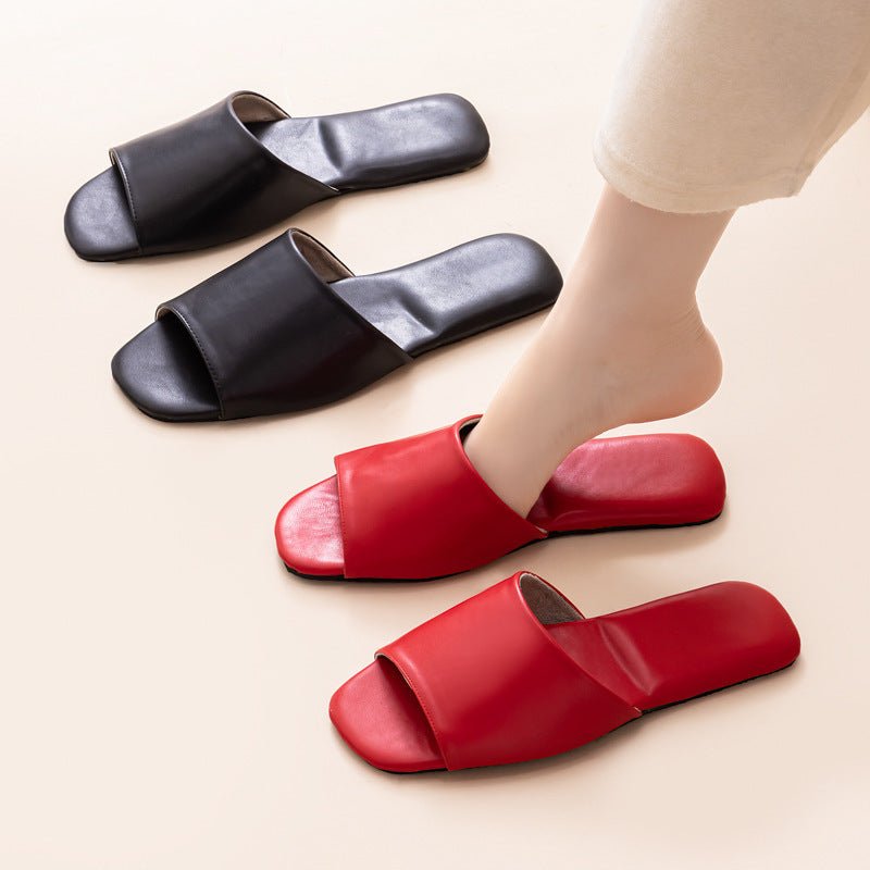 Womens PU Leather Plain Color Simple Slippers For Home Use - Babyvera