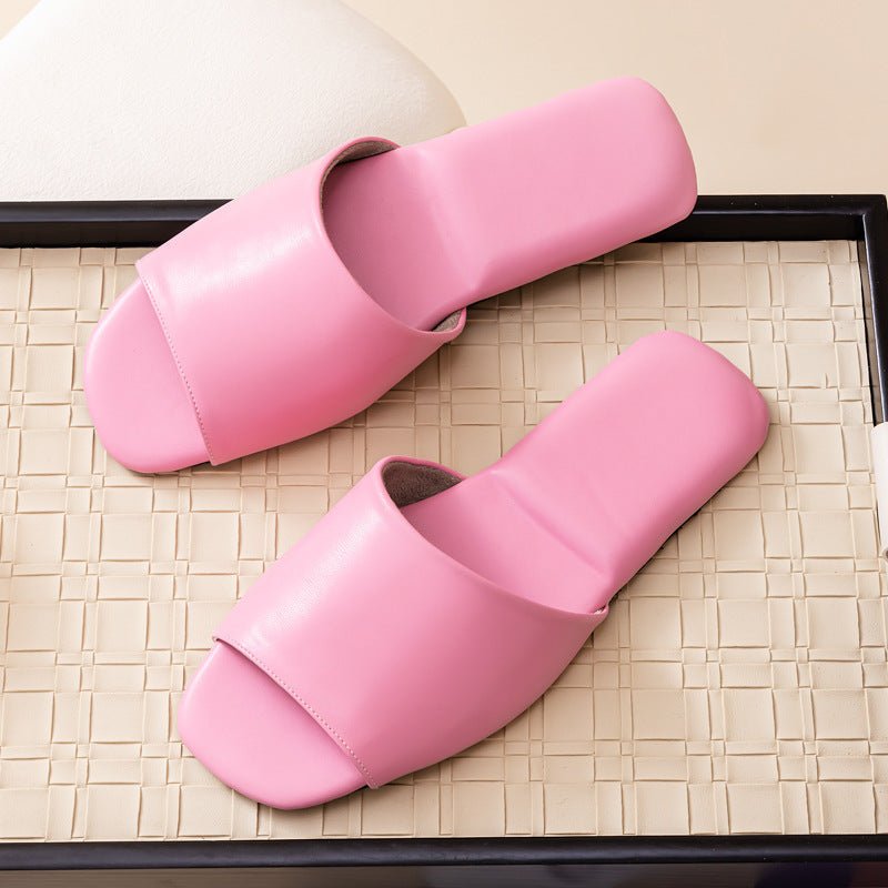 Womens PU Leather Plain Color Simple Slippers For Home Use - Babyvera