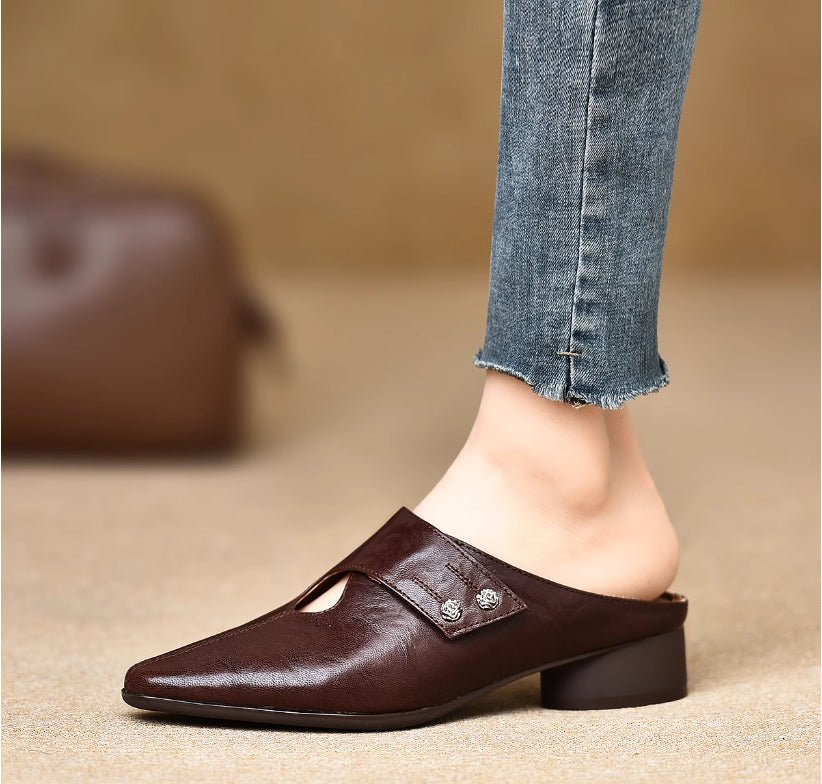 Women's Slip - on Slippers With Hand - stitched Pattern Made From First - layer Sheepskin - Babyvera