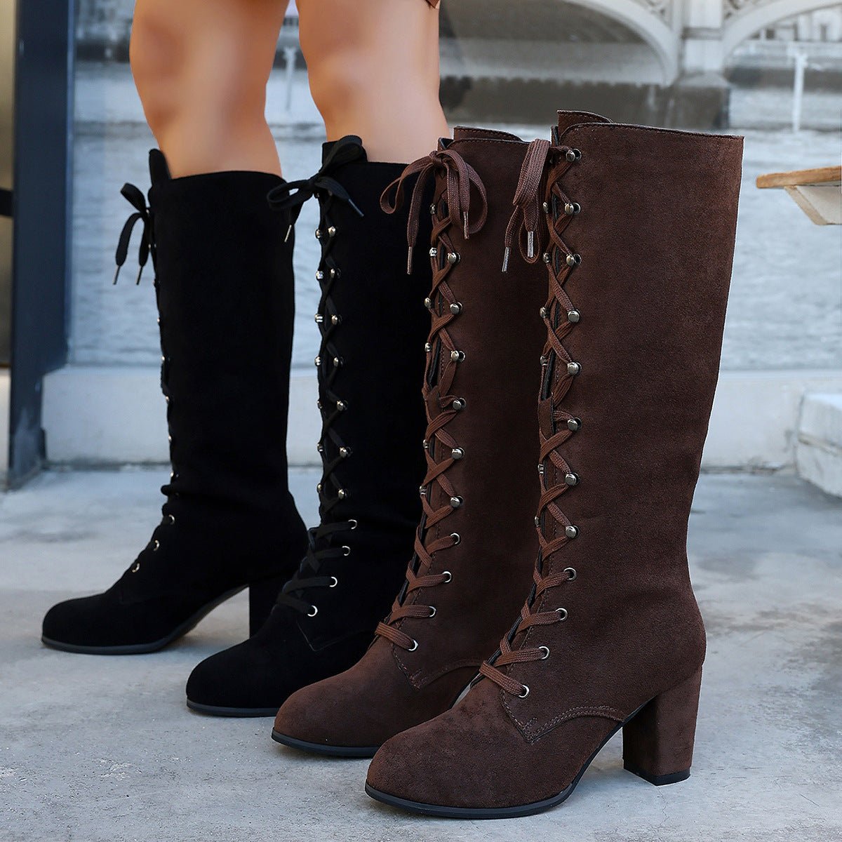 Womens Strappy Mid - Calf High - Heel Boots - Babyvera