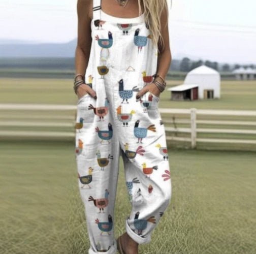 Women's Summer Digital Printing Button Casual Suspender Trousers - Babyvera