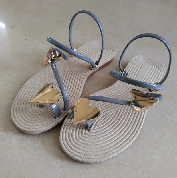 Women's Summer Love Decorative Button Flat Sandals - Babyvera