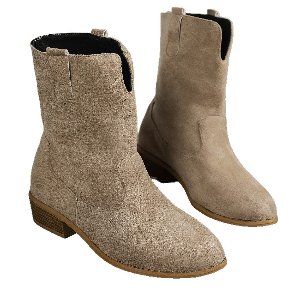 Womens Vintage Round - toe Flat Matte Leather Boots - Babyvera