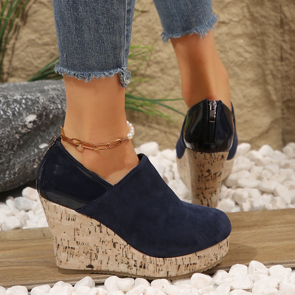 Women's Wedge Heels Spring 2025 New Arrival Suede And Leather Patchwork Design - Babyvera