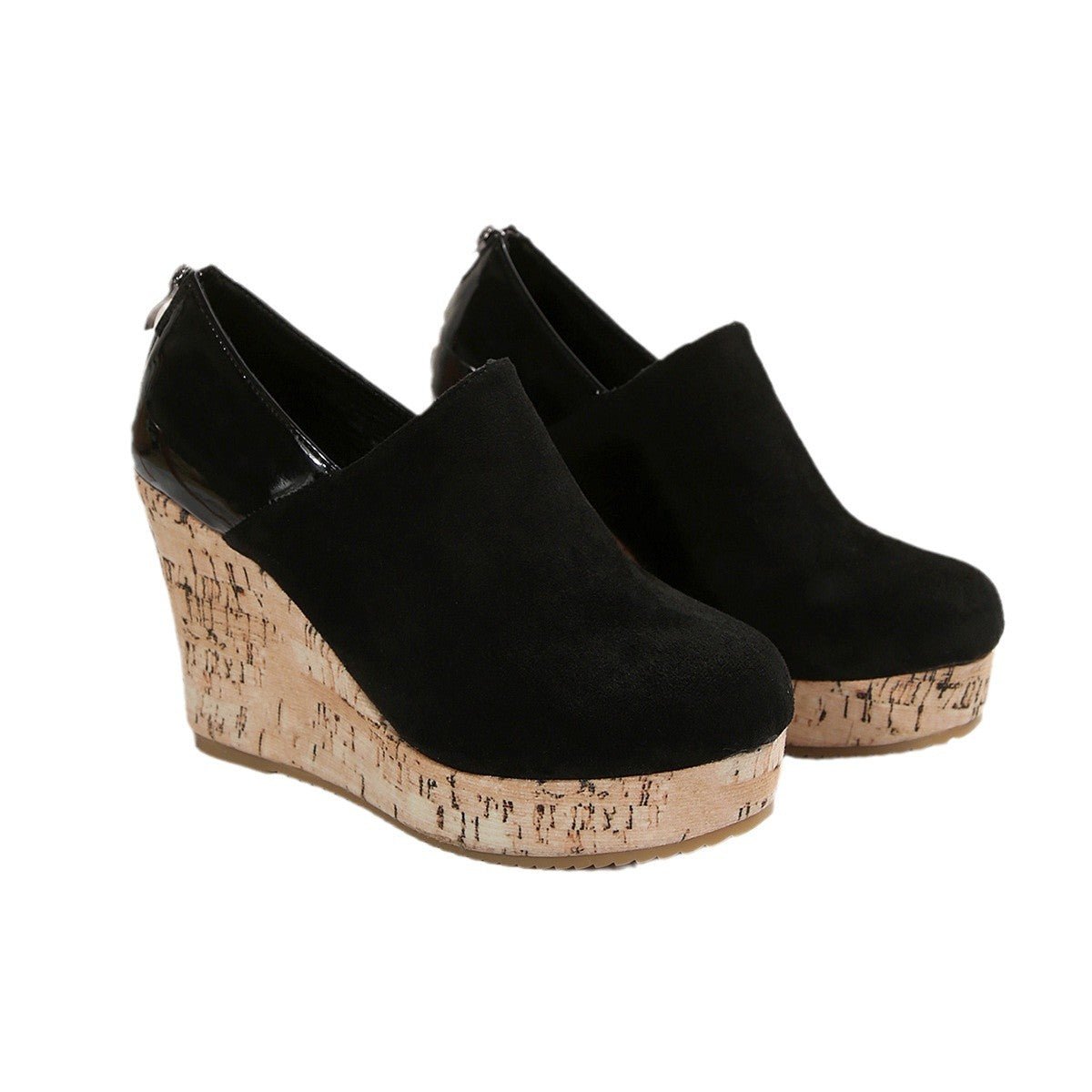 Women's Wedge Heels Spring 2025 New Arrival Suede And Leather Patchwork Design - Babyvera