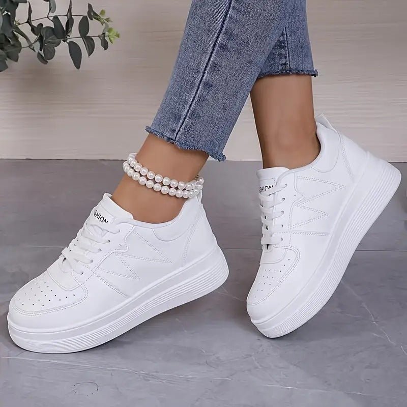 Womens White Chunky-soled Elevating Sneakers - Babyvera