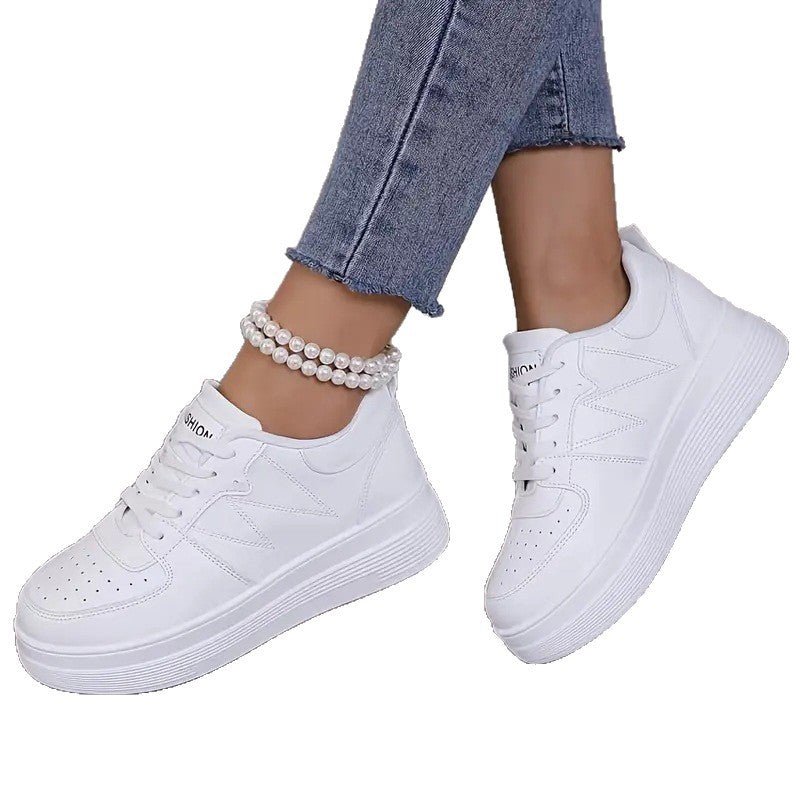 Womens White Chunky-soled Elevating Sneakers - Babyvera